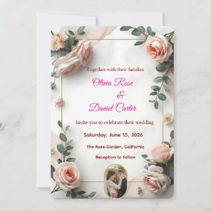 Elegant Blush & Greenery Wedding Invitation 