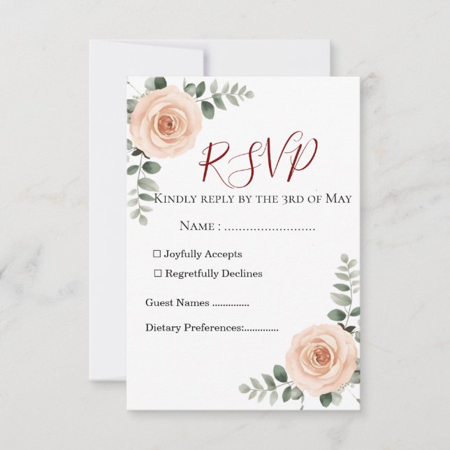 Elegant Blush & Greenery Wedding RSVP Card | EverB (Front)