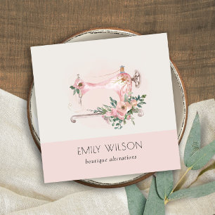 Elegant Blush Grey Sewing Machine Floral Tailor Square Business Card