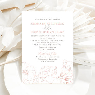 Elegant Blush Hibiscus and Grey Wedding Invitation