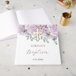 Elegant Blush Hydrangea Baptism Guest Book