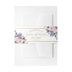 Elegant Blush Lavender Floral Roses Gold Wedding Invitation Belly Band