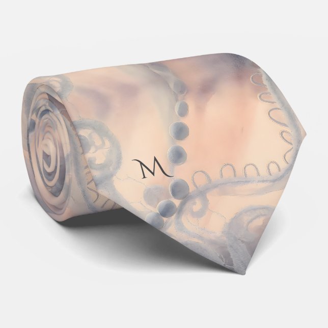 Elegant Blush Lavender Watercolor Lace SiIk Tie (Rolled)