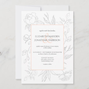 Elegant Blush Line Art Drawing Floral Simple Invitation