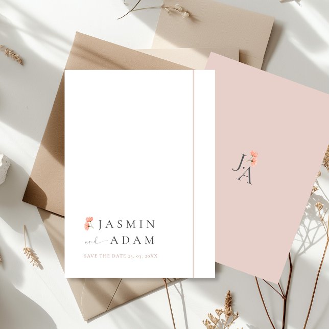 Elegant Blush Minimal Floral Save The Date (Elegant Blush Minimal Floral Save The Date Card)