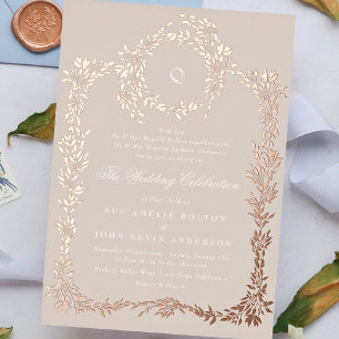 Elegant Blush monogram Rose Gold Crest Wedding