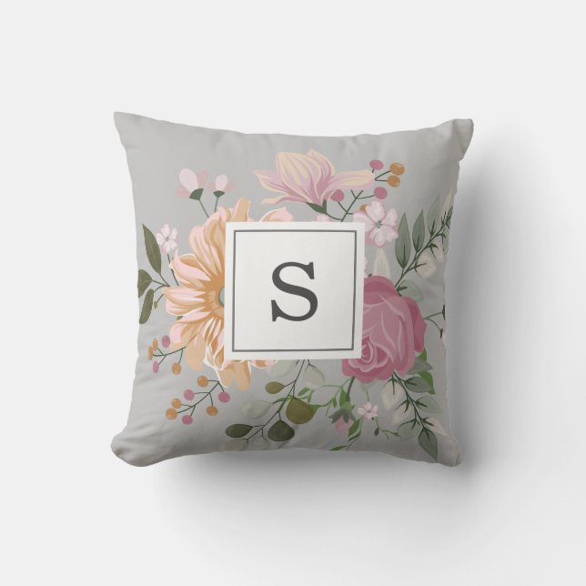 Elegant Blush Monogrammed Throw Pillow (Front)