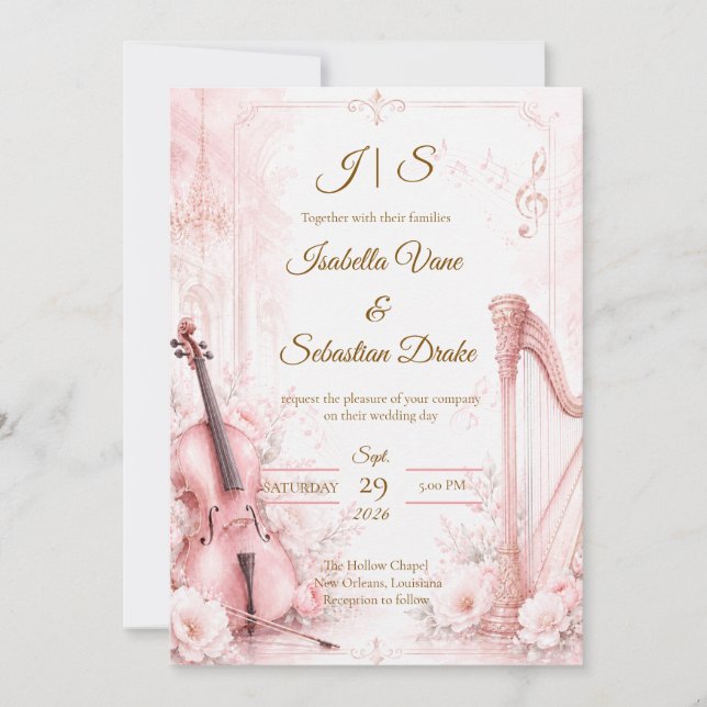 Elegant Blush Musical Wedding Invitation (Front)