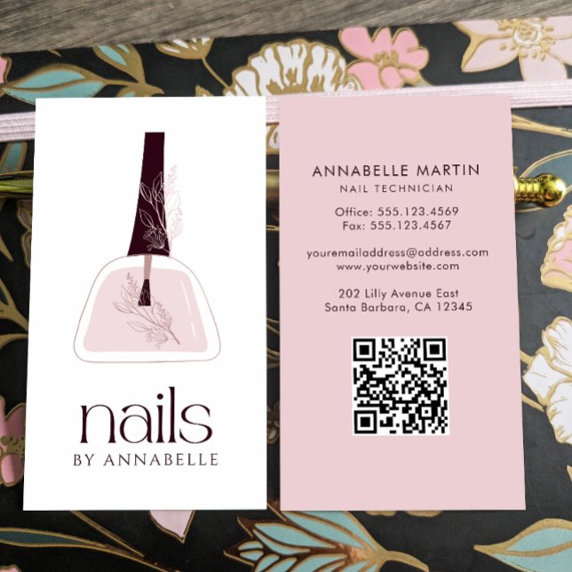 Elegant Blush Nail Technician  Business Card (Creator Uploaded)