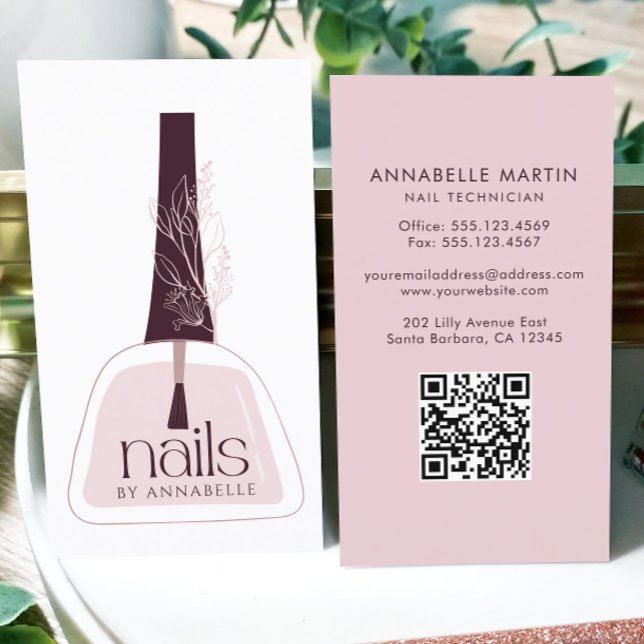 Elegant Blush Nail Technician   Business Card (Creator Uploaded)
