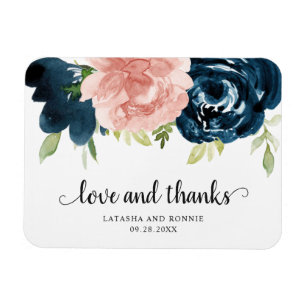 Elegant Blush Navy Blue Floral Wedding Favour Magnet