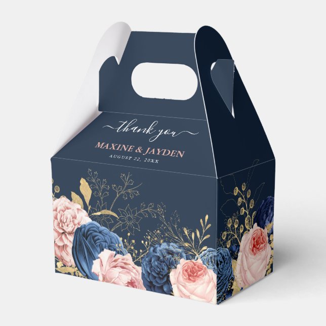 Elegant Blush & Navy Floral Wedding Thank You  Favour Box (Front Side)