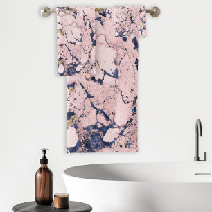 Elegant Blush Navy Gold Marble Bath Towel Set