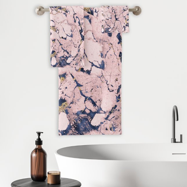 Elegant Blush Navy Gold Marble Bath Towel Set (Creator Uploaded)