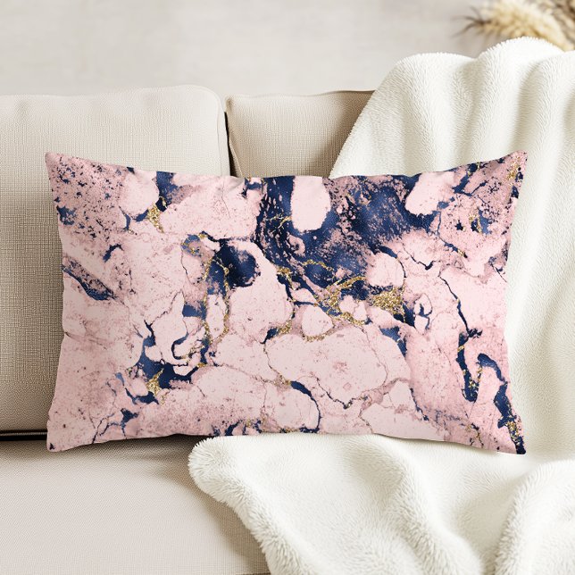Elegant Blush Navy Gold Marble Decorative Cushion (Creator Uploaded)
