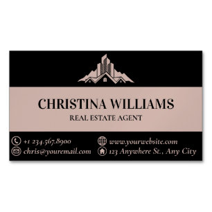 Elegant Blush & Navy Professional Real Estate Magnetic Business Card