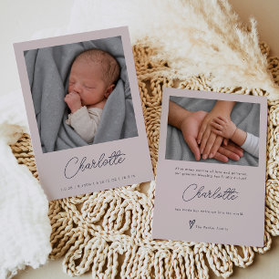 Elegant Blush Newborn Baby Birth Two Photo  Announcement