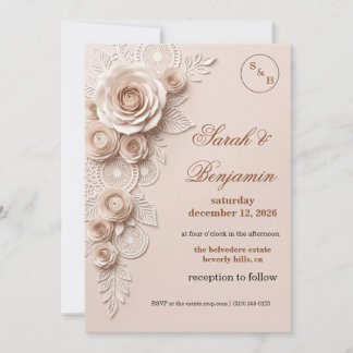 Elegant Blush Paper-Cut Floral Wedding Invitation
