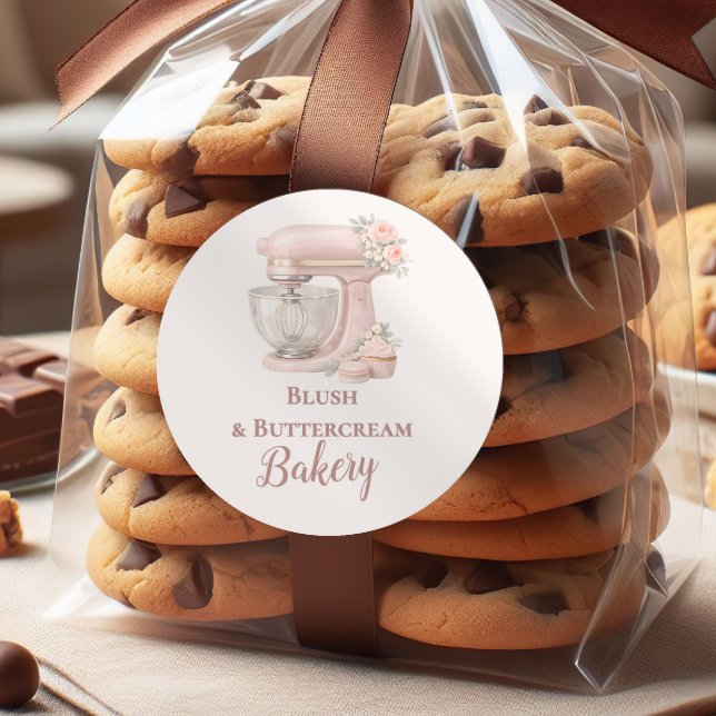 Elegant Blush Patisserie Bakery Business Classic Round Sticker (Creator Uploaded)