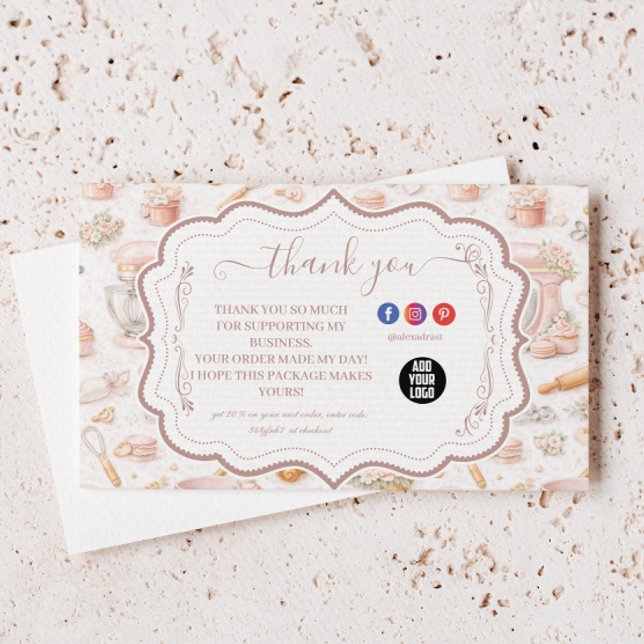 Elegant Blush Patisserie Bakery Business Thank You Card (Creator Uploaded)