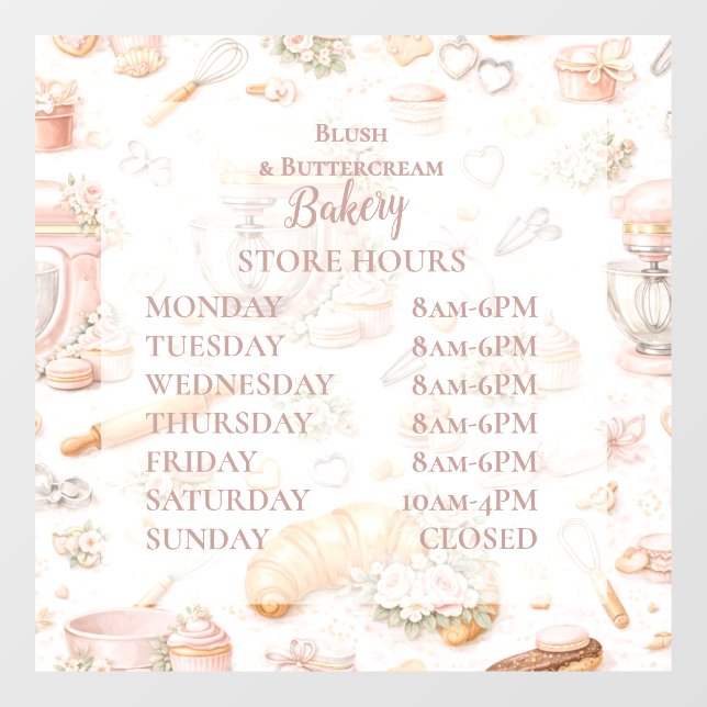 Elegant Blush Patisserie Bakery Business Window Cling (Sheet)