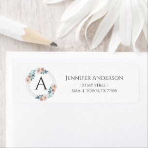 Elegant Blush Peach Blue Floral Initial Address La