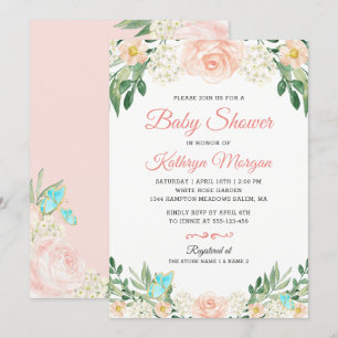 Elegant Blush Peach Floral Blossom Baby Shower Invitation