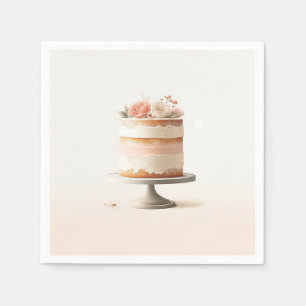 Elegant Blush Peach Floral Cake Bridal Shower Napkin