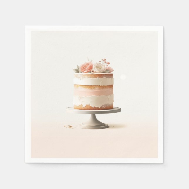 Elegant Blush Peach Floral Cake Bridal Shower  Napkin (Front)