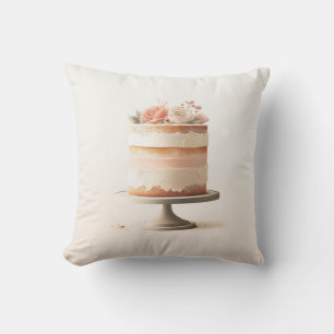 Elegant Blush Peach Floral Cake Kitchen Bakery Cushion