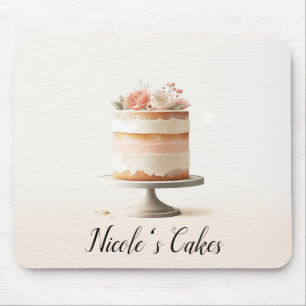 Elegant Blush Peach Floral Cake Kitchen Bakery Mouse Mat
