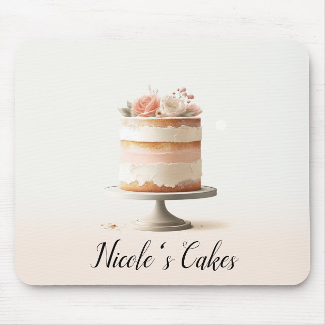 Elegant Blush Peach Floral Cake Kitchen Bakery Mouse Mat (Front)