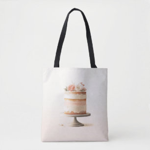 Elegant Blush Peach Floral Cake Kitchen Bakery Tote Bag