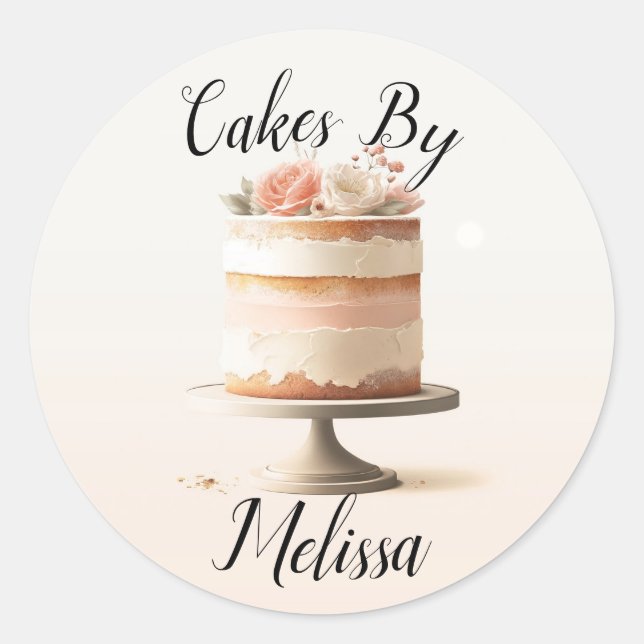 Elegant Blush Peach Floral Wedding Cake Bakery  Classic Round Sticker (Front)