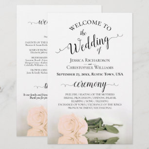 Elegant Blush Peach Rose Budget Wedding Program