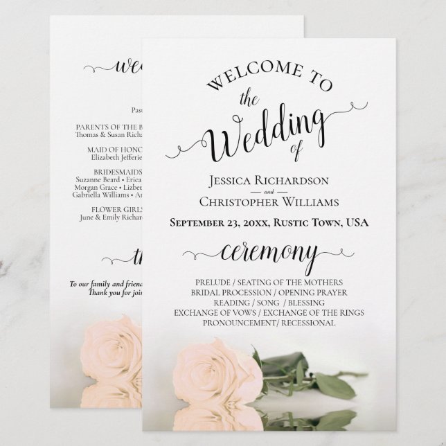 Elegant Blush Peach Rose Budget Wedding Program (Front/Back)