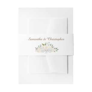 Elegant Blush Peach Roses Boho Chic Floral Wedding Invitation Belly Band