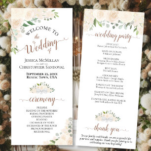 Elegant Blush Peach Watercolor Floral Wedding Programme