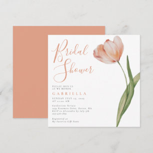 Elegant Blush Peach Watercolor Tulip Bridal Shower Invitation