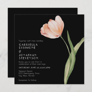 Elegant Blush Peach Watercolor Tulip Wedding Invitation