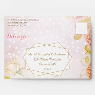 Elegant Blush Peachy Pink Geometric Rose Wedding Envelope