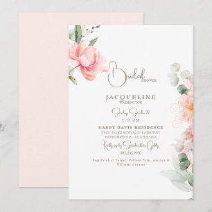 Elegant Blush Peonies Gold Text Bridal Shower Invitation