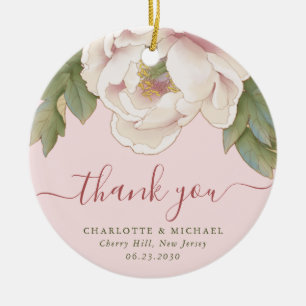 Elegant Blush Peony Floral Thank You Wedding Favou Ceramic Tree Decoration