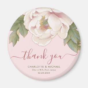 Elegant Blush Peony Floral Thank You Wedding Favou Magnet