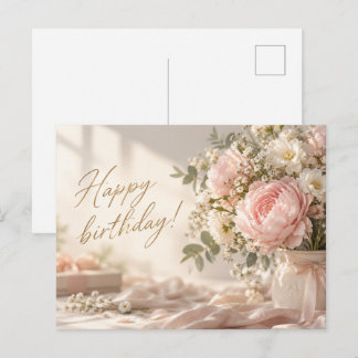 Elegant Blush Peony Happy Birthday Postcard