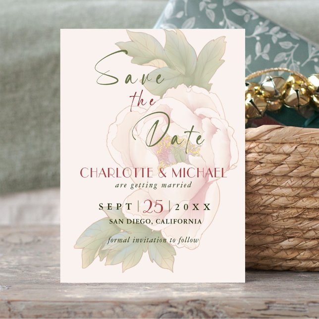 Elegant Blush Peony Rose Wedding Save the Date Magnetic Invitation (Creator Uploaded)