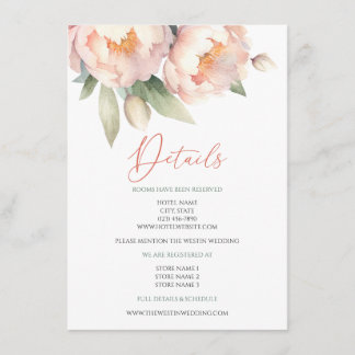 Elegant Blush Peony Watercolor Floral Wedding Enclosure Card