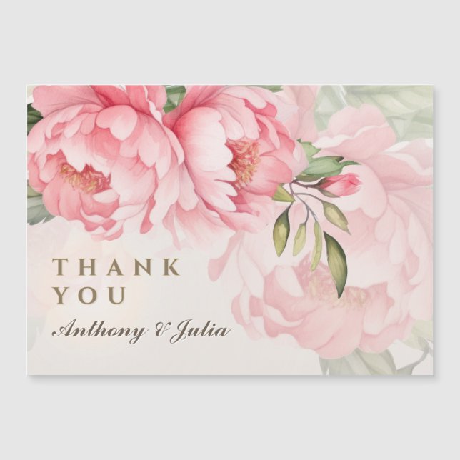 Elegant Blush Peony Wedding Thank You Magnet (Front)