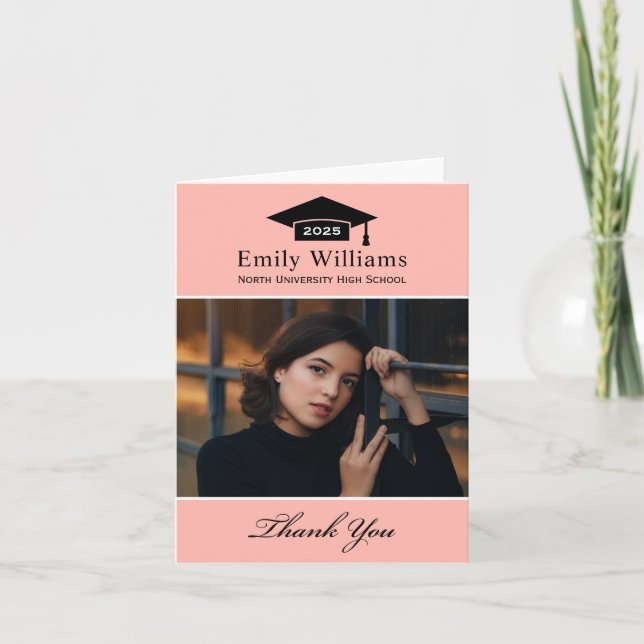 Elegant Blush Personalised Graduation Photo Thank You Card (Front)