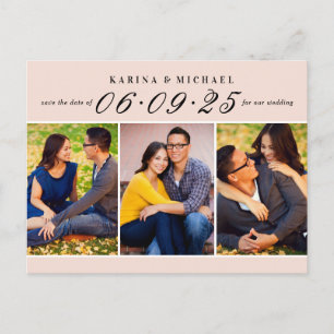 Elegant Blush Photo Collage Wedding Save the Date Announcement Postcard